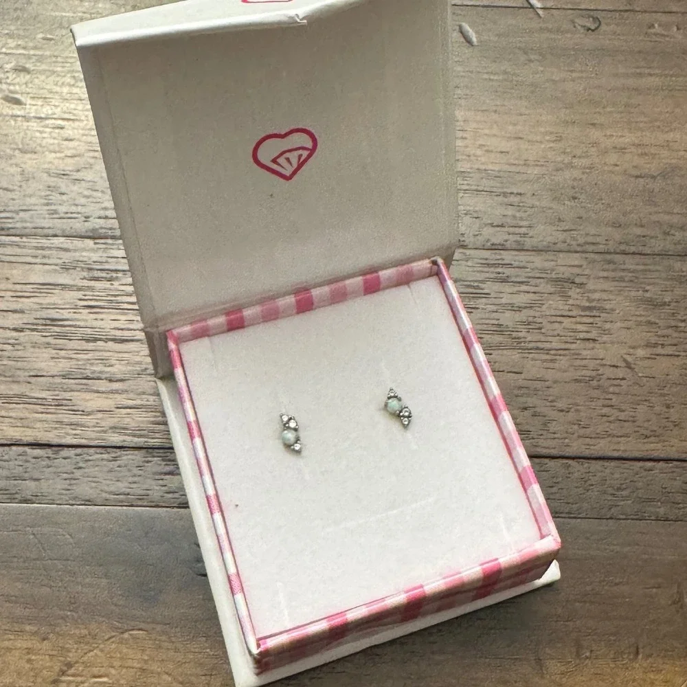 In Season Jewelry Earrings Kids Sterling Silver Opal Cubic Zirconia Curved Studs